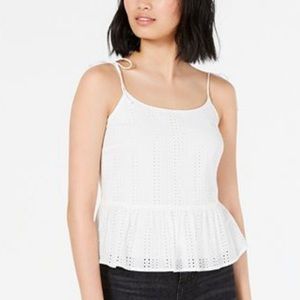 Bar III eyelet Peplum Top in White